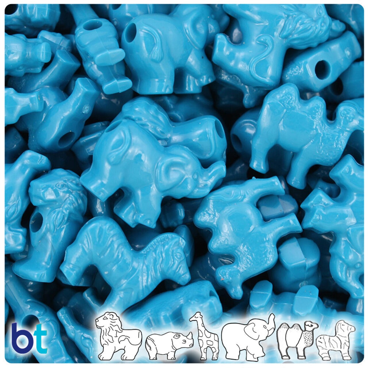 BeadTin Dark Turquoise Opaque Safari Animal Plastic Pony Beads (2oz)